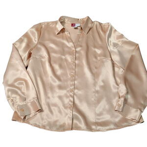 JM Collection Womens Button Up Blouse Gold Size 12 100% Polyester Long Sleeve